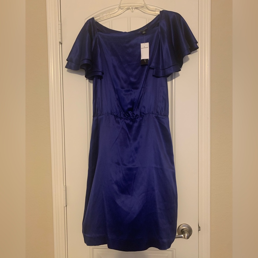 Banana Republic Butterfly Sleeve Purplish Blue Midi Dress Size 8 NWT Silk
